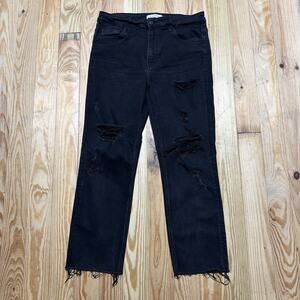 Flying Monkey Womens Hig Rise Slim Crop Jeans 30 Black Stretch Denim Raw Hem